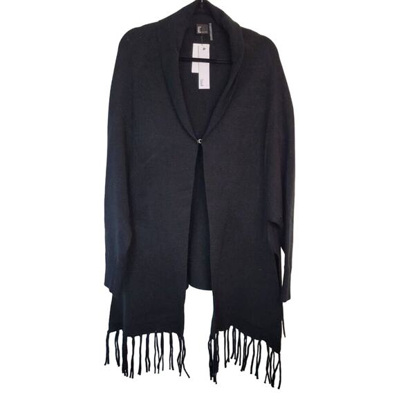 Love Token Poncho Cardigan Sweater Womens Size Medium Large Black Minimalist NEW - Picture 1 of 14